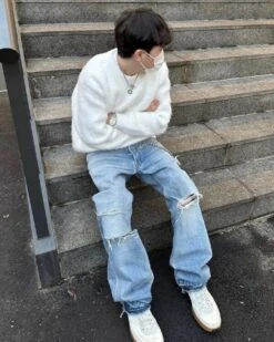 Blue Dual Hem Ripped Jeans | Suga - BTS