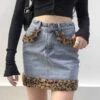 Blue Faux Leopard Fur Denim Skirt | Giselle - Aespa