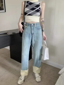 Blue Folded Hem Denim Jeans | Jin - BTS -Diva s Closet Blue Folded Hem Denim Jeans Jin BTS 10 600x801 1