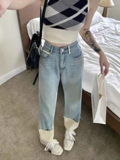 Blue Folded Hem Denim Jeans | Jin - BTS -Diva s Closet Blue Folded Hem Denim Jeans Jin BTS 11 600x798 1