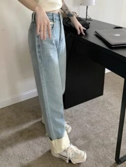 Blue Folded Hem Denim Jeans | Jin - BTS -Diva s Closet Blue Folded Hem Denim Jeans Jin BTS 13 1 600x796 1