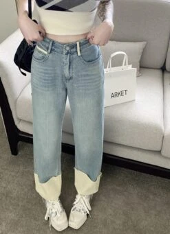 Blue Folded Hem Denim Jeans | Jin - BTS -Diva s Closet Blue Folded Hem Denim Jeans Jin BTS 6 600x829 1