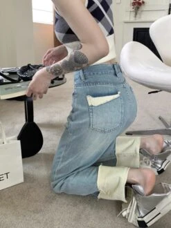 Blue Folded Hem Denim Jeans | Jin - BTS -Diva s Closet Blue Folded Hem Denim Jeans Jin BTS 8 600x802 1