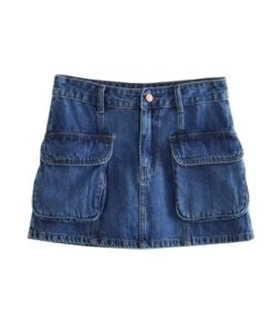 Blue Front Pockets Denim Skirt | Momo - Twice