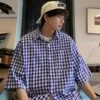 Blue Gingham Short Sleeves Shirt | Junghwan - Treasure -Diva s Closet Blue Gingham Short Sleeves Shirt Junghwan Treasure 1