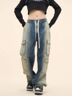 Blue Gradient Washed Cargo-Style Jeans | Suga - BTS