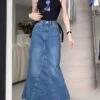 Blue Long Back Slit Denim Skirt | Haerin - NewJeans -Diva s Closet Blue Long Back Slit Denim Skirt Haerin NewJeans 9 600x732 1