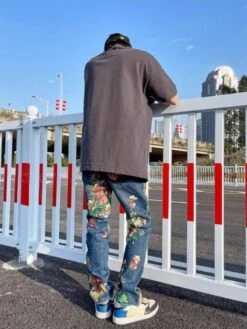 Blue Painted Floral Jeans | Hyunsuk - Treasure -Diva s Closet Blue Painted Floral Jeans Hyunsuk Treasure 2 600x800 1