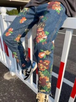 Blue Painted Floral Jeans | Hyunsuk - Treasure -Diva s Closet Blue Painted Floral Jeans Hyunsuk Treasure 4 600x801 1