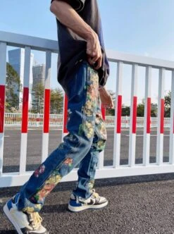 Blue Painted Floral Jeans | Hyunsuk - Treasure -Diva s Closet Blue Painted Floral Jeans Hyunsuk Treasure 6 600x807 1