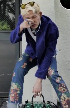 Blue Painted Floral Jeans | Hyunsuk - Treasure -Diva s Closet Blue Painted Floral Jeans Hyunsuk Treasure Idol