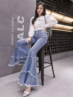Blue Raw Edges Mermaid Jeans | Haerin - NewJeans -Diva s Closet Blue Raw Edges Mermaid Jeans Haerin NewJeans 1 600x792 1