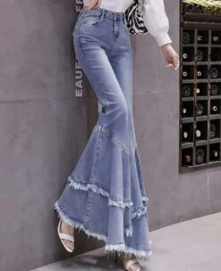 Blue Raw Edges Mermaid Jeans | Haerin - NewJeans