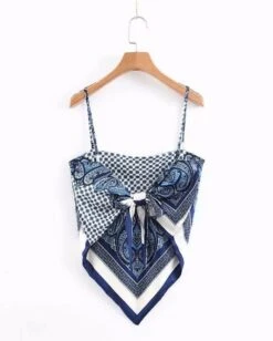 Blue Retro Printed Scarf Top | Jiu - Dreamcatcher -Diva s Closet Blue Retro Printed Scarf Top Jiu Dreamcatcher 8 600x749 1