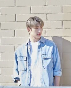 Blue Square-Pocketed Denim Shirt | Mingi - ATEEZ -Diva s Closet Blue Square Pocketed Denim Shirt Mingi ATEEZ