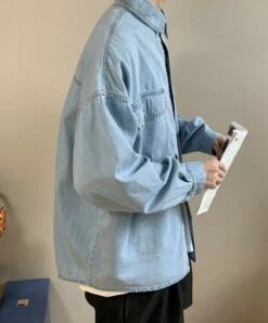 Blue Square-Pocketed Denim Shirt | Mingi - ATEEZ -Diva s Closet Blue Square Pocketed Denim Shirt Mingi ATEEZ 4 600x723 1