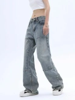 Blue Straight-Cut Jeans With Patched Details | Minnie - (G)I-DLE -Diva s Closet Blue Straight Cut Jeans With Patched Details Minnie GI DLE 3 600x800 1