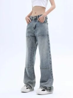 Blue Straight-Cut Jeans With Patched Details | Minnie - (G)I-DLE -Diva s Closet Blue Straight Cut Jeans With Patched Details Minnie GI DLE 6 600x800 1
