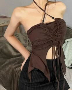 Brown Boho Halter Top | Nayeon - Twice -Diva s Closet Brown Boho Halter Top Winter Aespa 3 600x750 1