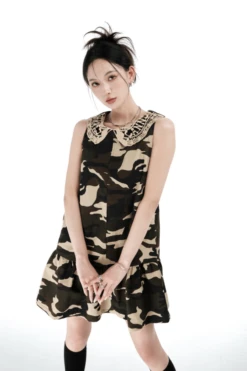 Brown Camouflage Lace Collared Dress | Yeri - Red Velvet -Diva s Closet Brown Camouflage Lace Collared Dress Yeri Red Velvet 6 600x900 1