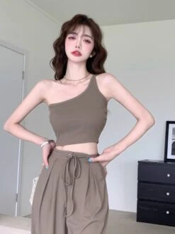 Brown One Shoulder Crop Top | Jisoo - BlackPink -Diva s Closet Brown One Shoulder Crop Top Jisoo BlackPink 1 600x803 1