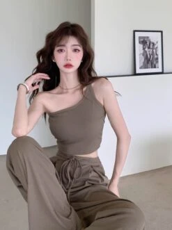 Brown One Shoulder Crop Top | Jisoo - BlackPink