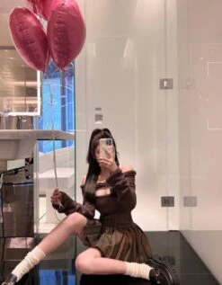 Olive Green Plaid Double Buckle Skirt | Wonyoung - IVE -Diva s Closet Brown Plaid Double Buckle Skirt Wonyoung IVE 3 600x769 1