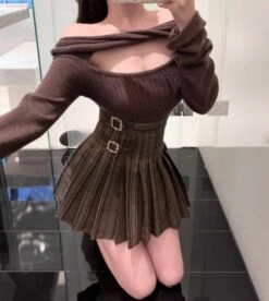 Olive Green Plaid Double Buckle Skirt | Wonyoung - IVE