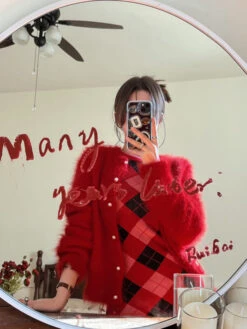 Red Argyle Mini Dress | Chaeryeong - ITZY -Diva s Closet Chaeryeong ITZY Red Argyle Mini Dress 14 600x800 1