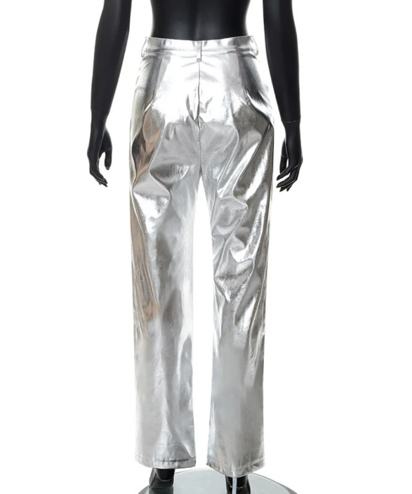 Metallic Grey Straight Pants | Chaewon - Le Sserafim 5 Metallic Grey Straight Pants | Chaewon - Le Sserafim - Image 3