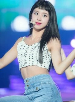 White Crop Top With Dots | Chaeyoung - Twice -Diva s Closet Chaeyoung Short Top With Dots Inspiration 3 e1643372463956
