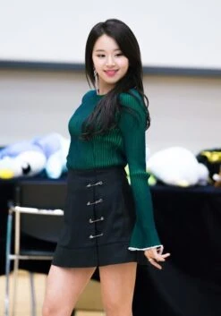 Black Mini Skort With Pins | Chaeyoung- Twice -Diva s Closet Chaeyoung Twice Black Mini Skirt With Pins 2 600x857 1