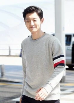 Grey Sweatshirt With Tricolor Bars | Chanyeol - EXO -Diva s Closet Chanyeol EXO Grey Sweatshirt With Tricolor Bars 2