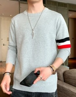 Grey Sweatshirt With Tricolor Bars | Chanyeol - EXO