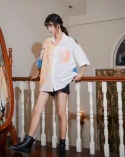 Orange Oil Painting Print Shirt | Hyunjin - Stray Kids -Diva s Closet Chen EXO Oil Painting Print T Shirt 14 600x751 1