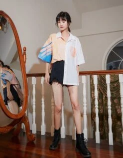 Orange Oil Painting Print Shirt | Hyunjin - Stray Kids -Diva s Closet Chen EXO Oil Painting Print T Shirt 9 600x765 1