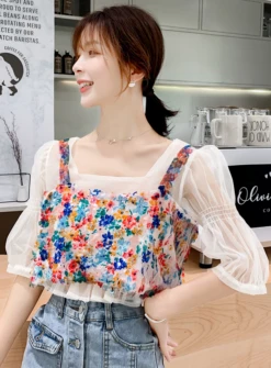 White Chiffon Blouse And Floral Crop Top Set | Choerry - Loona 13 White Chiffon Blouse And Floral Crop Top Set | Choerry - Loona -Diva s Closet Choerry Loona White Chiffon Shirt And Floral Top Set 5