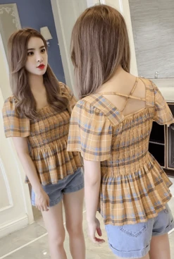 Yellow Plaid Ruffled Chiffon Top | Chuu - Loona -Diva s Closet Chuu Loona Yellow Plaid Ruffled Chiffon Blouse 10
