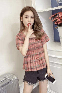 Yellow Plaid Ruffled Chiffon Top | Chuu - Loona -Diva s Closet Chuu Loona Yellow Plaid Ruffled Chiffon Blouse 5