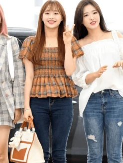 Yellow Plaid Ruffled Chiffon Top | Chuu - Loona -Diva s Closet Chuu Loona Yellow Plaid Ruffled Chiffon Blouse 6 e1636531783349