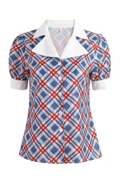 Blue Collared Check Print Blouse | Wendy - Red Velvet -Diva s Closet Collared Check Print Shirt Wendy Red Velvet 13