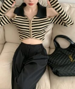 Creamy White Striped Arm Cut-Out Crop Top | Chaeryeong - ITZY -Diva s Closet Creamy White Striped Arm Cut Out Crop Top Chaeryeong ITZY 3 600x714 1