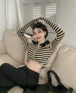 Creamy White Striped Arm Cut-Out Crop Top | Chaeryeong - ITZY -Diva s Closet Creamy White Striped Arm Cut Out Crop Top Chaeryeong ITZY 9 600x737 1