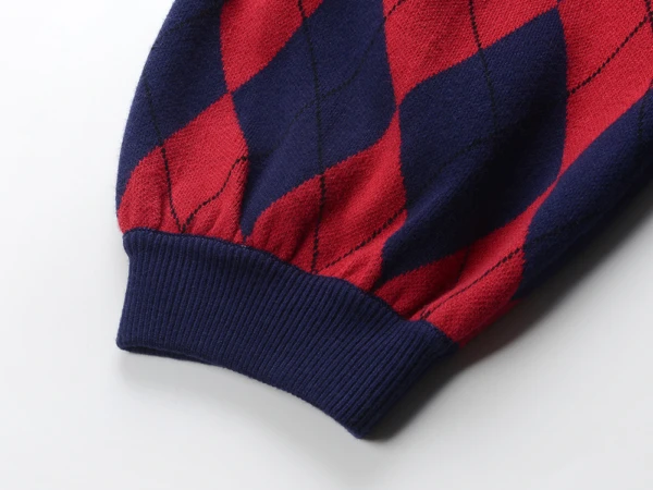 Red Short Puff Sleeve Argyle Top | Dahyun - Twice 6 Red Short Puff Sleeve Argyle Top | Dahyun - Twice - Image 4