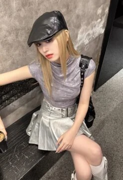 Metallic Grey Faux Leather Belted Skirt | Handong - Dreamcatcher 14 Metallic Grey Faux Leather Belted Skirt | Handong - Dreamcatcher -Diva s Closet Dami Dreamcatcher Red Furry Vest 13 600x877 1