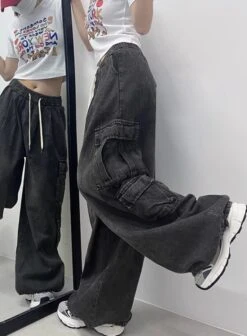 Black Wide Leg Cargo Pants | Danielle - NewJeans -Diva s Closet Danielle NewJeans Black Wide Leg Cargo Pants 3 600x816 1