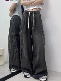 Black Wide Leg Cargo Pants | Danielle - NewJeans -Diva s Closet Danielle NewJeans Black Wide Leg Cargo Pants 8 600x791 1