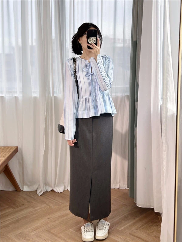 White Striped Peplum Blouse | Danielle - NewJeans 6 White Striped Peplum Blouse | Danielle - NewJeans - Image 4