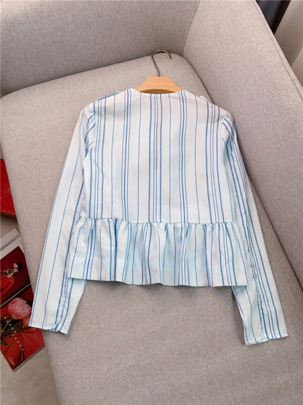 White Striped Peplum Blouse | Danielle - NewJeans 8 White Striped Peplum Blouse | Danielle - NewJeans - Image 6