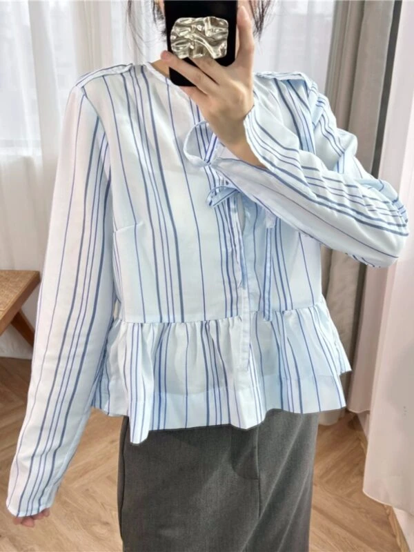 White Striped Peplum Blouse | Danielle - NewJeans 3 White Striped Peplum Blouse | Danielle - NewJeans